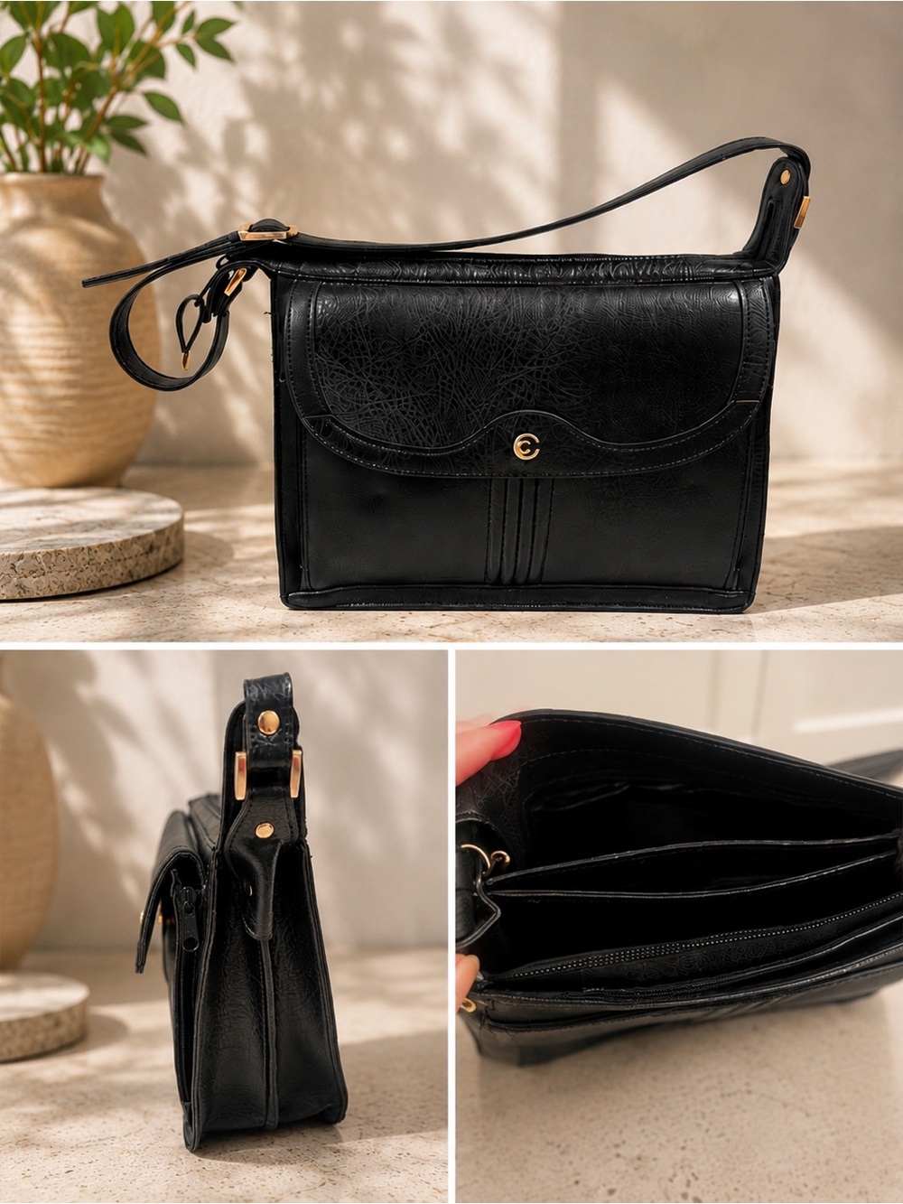Gorgeous Leather CORNELL Structured Document Office Bag Black Tons of Pockets!